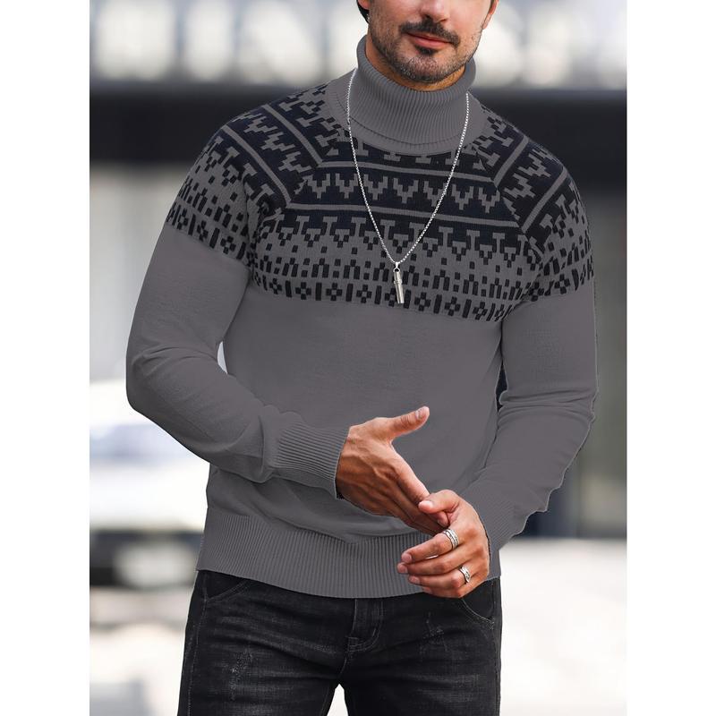 Men's Casual Printing High Collar Loose All-match Sweater