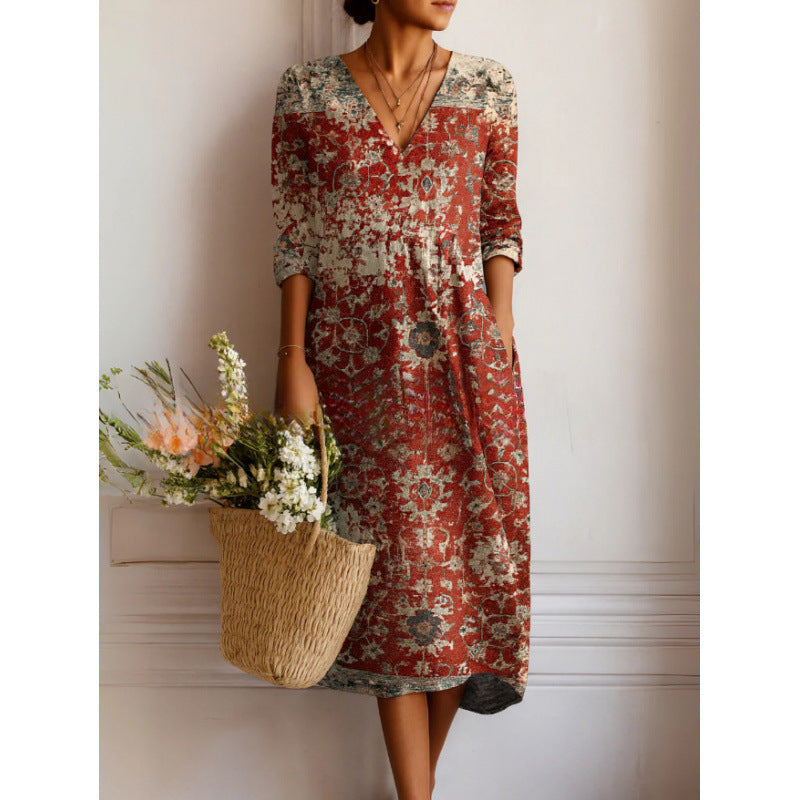 Women's Fashion Retro Art Pattern Printed Dress