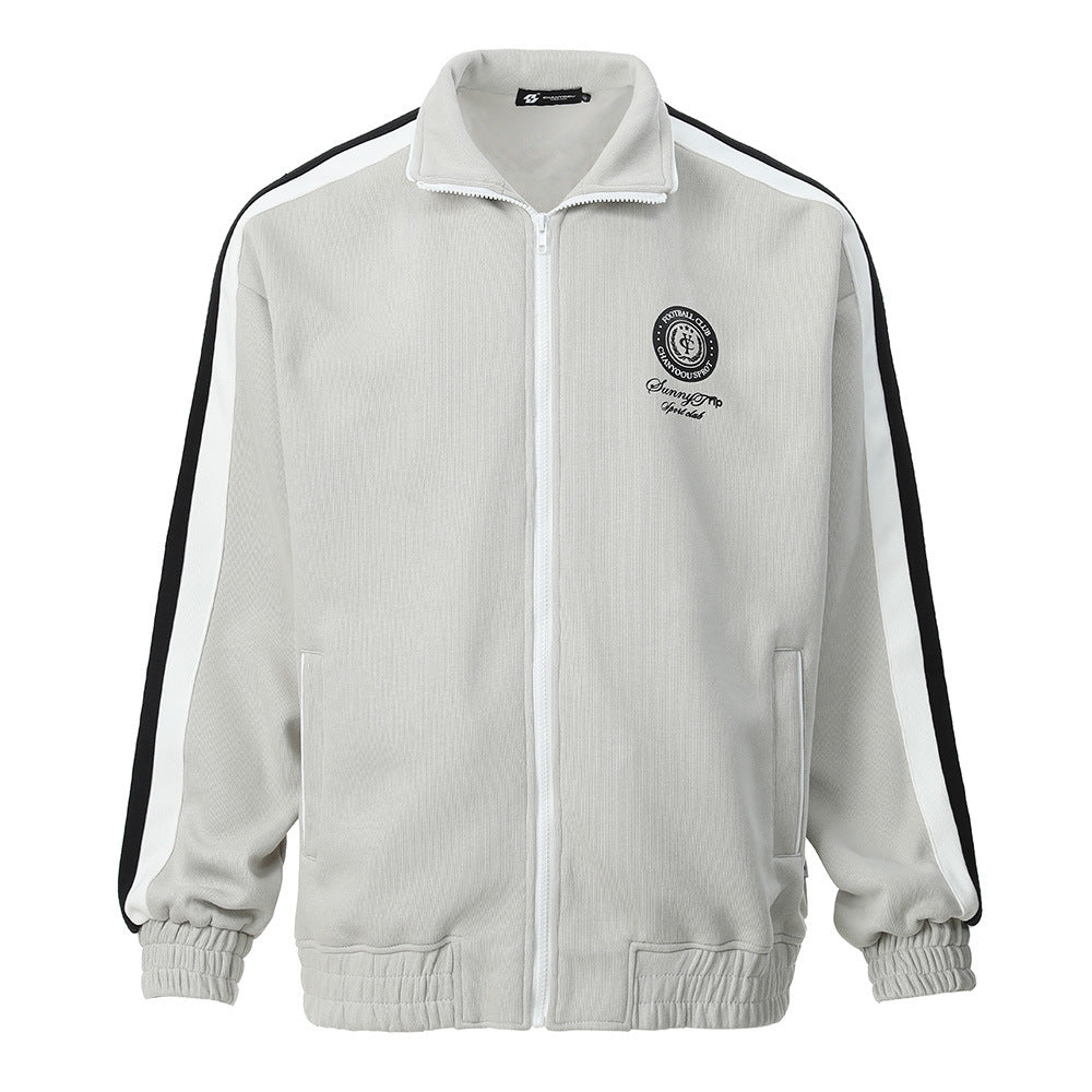 Contrast Color Cardigan Sweater Men's Casual Sports Stand Collar Coat