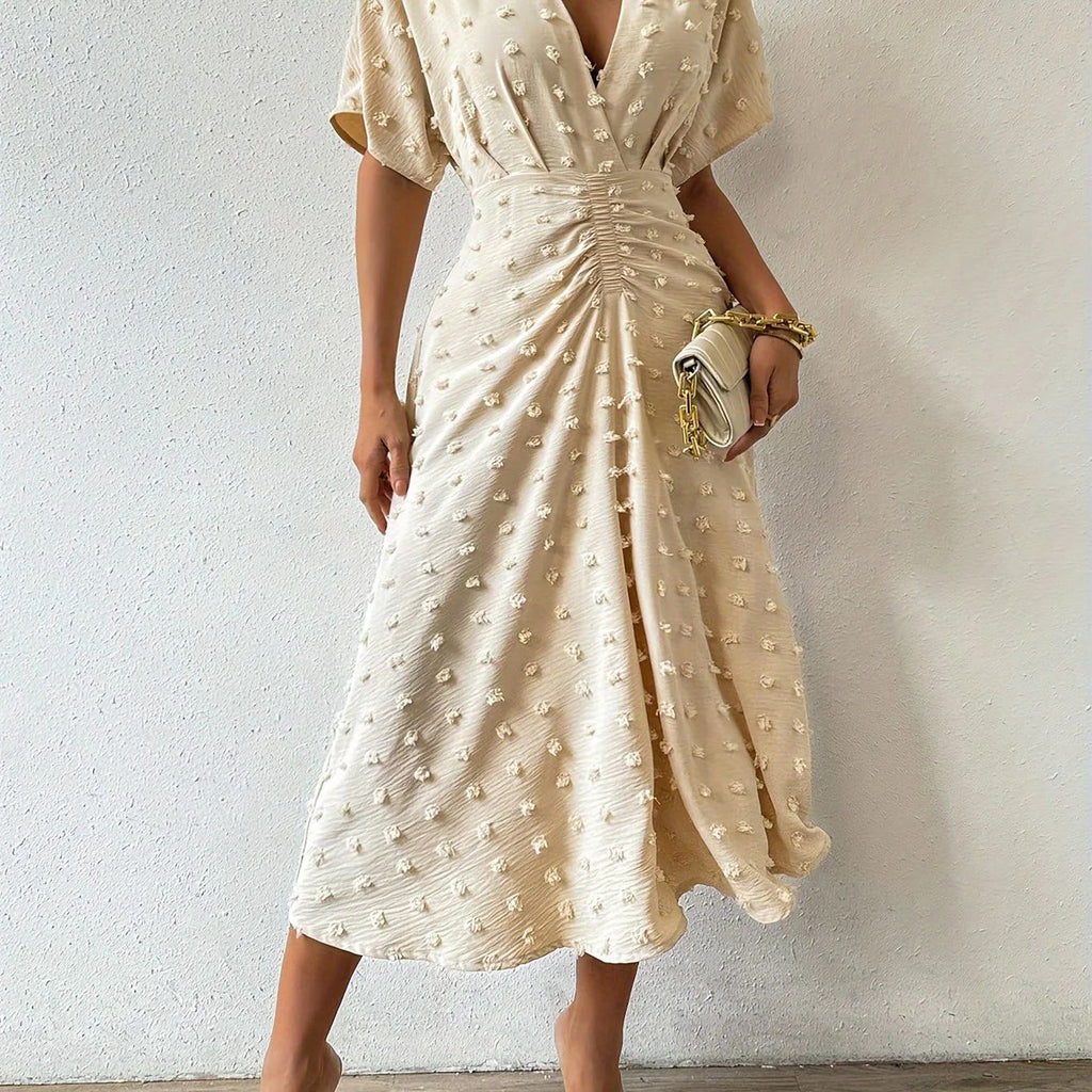 Summer New Fur Ball Ruffle Sleeve V-neck Waist Tied Dress