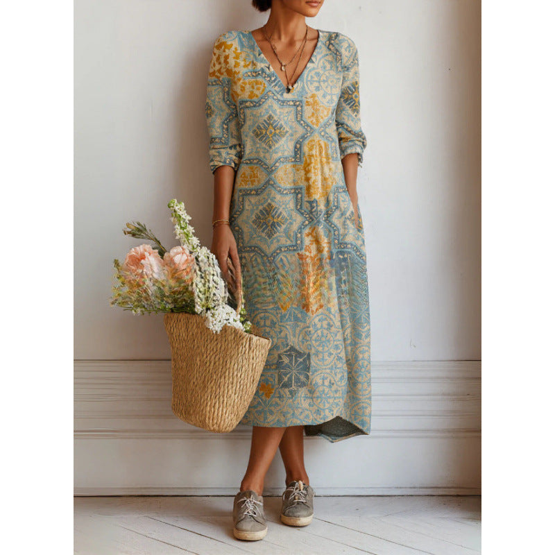 Women's Fashion Retro Art Pattern Printed Dress