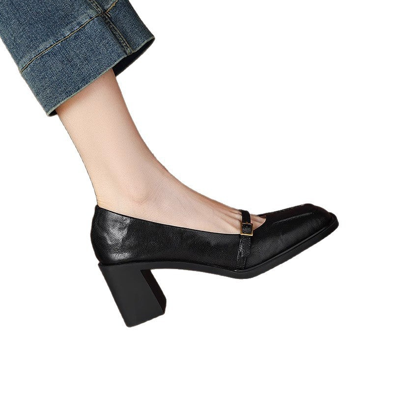 Spring And Autumn New Retro Square Head Women's Soft High Heel Pumps