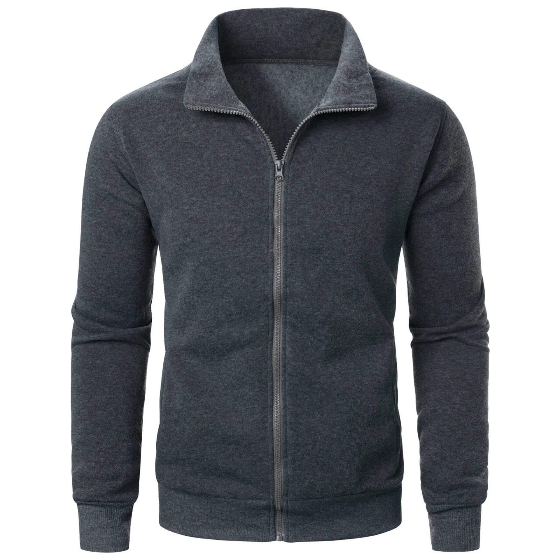 Stand Collar Cardigan Zipper Fleece-lined Thickened Threaded Cuff Casual Sweatshirt