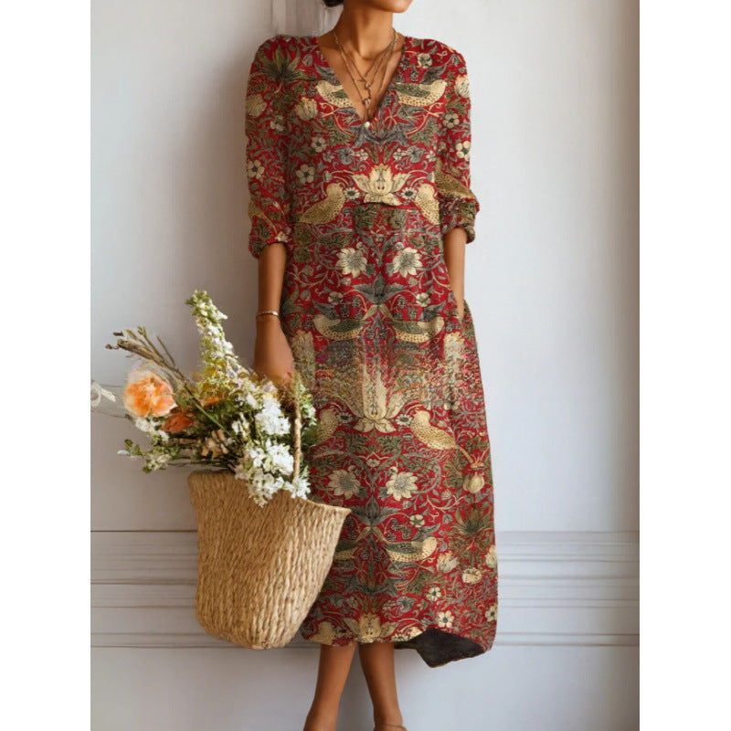 Women's Fashion Retro Art Pattern Printed Dress