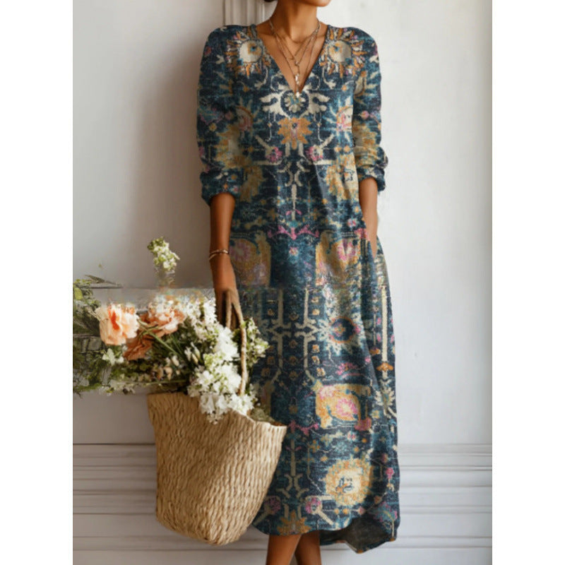 Women's Fashion Retro Art Pattern Printed Dress