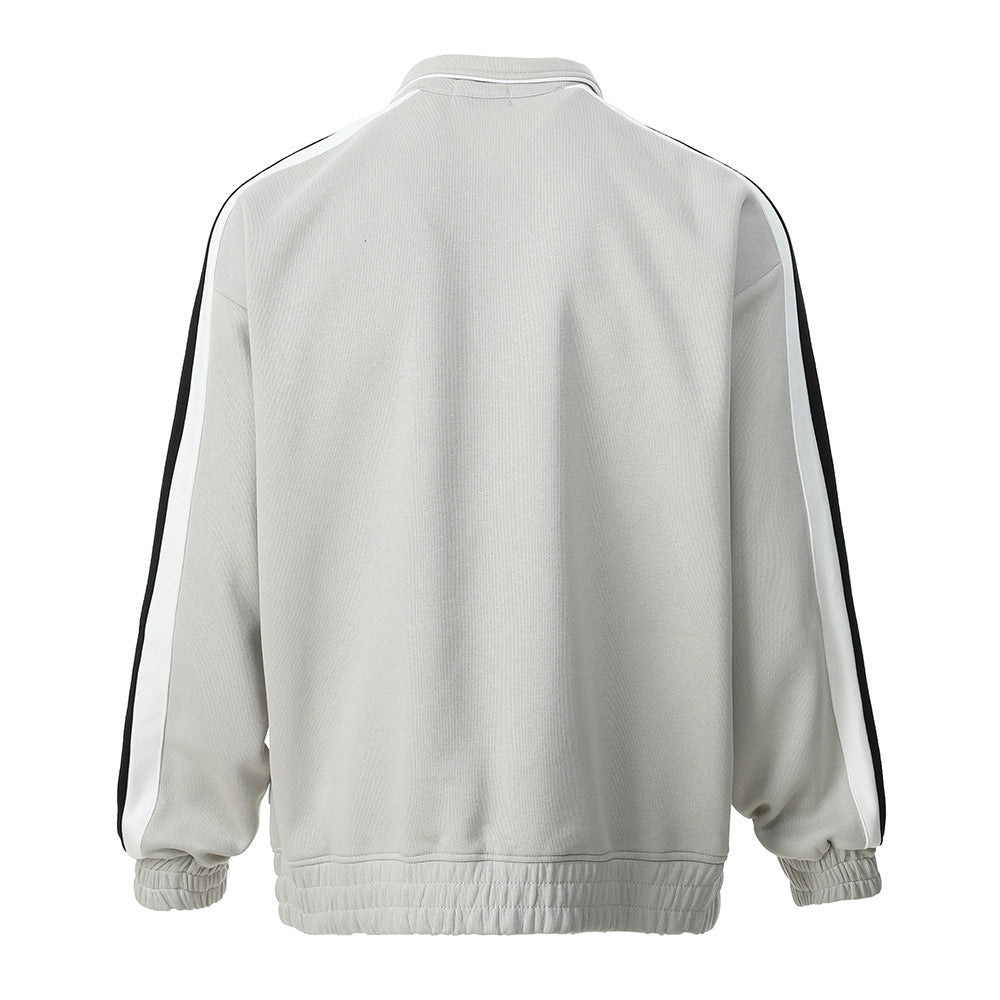 Contrast Color Cardigan Sweater Men's Casual Sports Stand Collar Coat