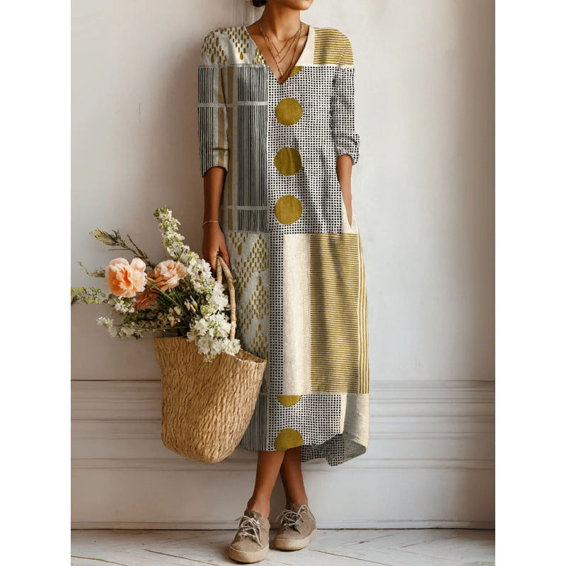 Women's Fashion Retro Art Pattern Printed Dress