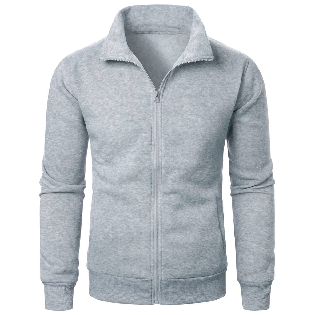 Stand Collar Cardigan Zipper Fleece-lined Thickened Threaded Cuff Casual Sweatshirt