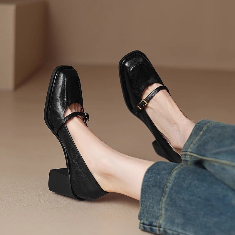 Spring And Autumn New Retro Square Head Women's Soft High Heel Pumps