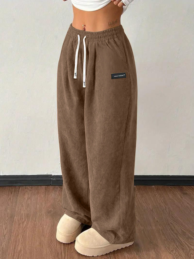 Loose Drawstring Solid Color Pocket Casual Versatile Pants Women's Pants