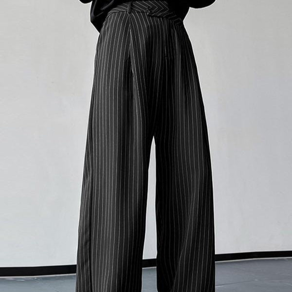 Men's Vertical Striped Pleated Casual Trousers
