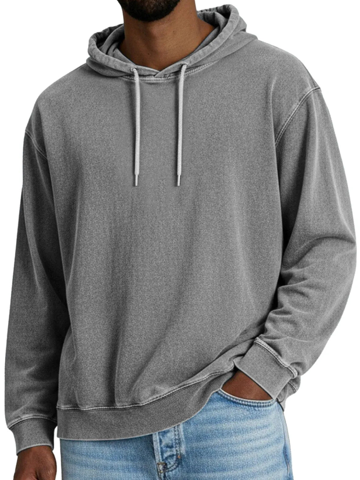 Casual Solid Color Hooded Long-sleeved Sweatshirt Men