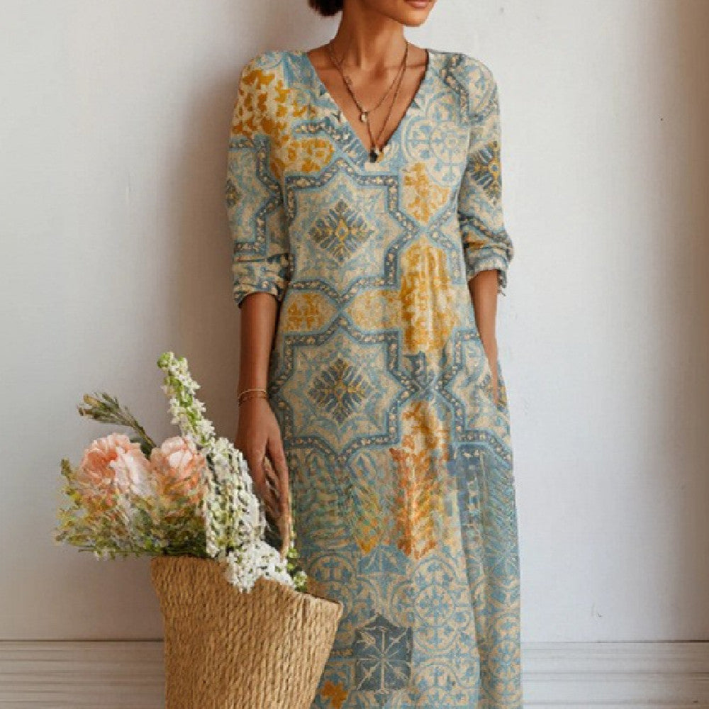 Women's Fashion Retro Art Pattern Printed Dress