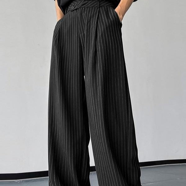 Men's Vertical Striped Pleated Casual Trousers