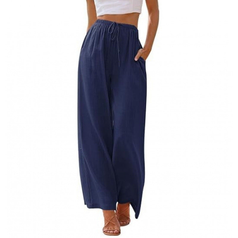Loose Casual Pocket Drawstring Wide-leg Pants For Women