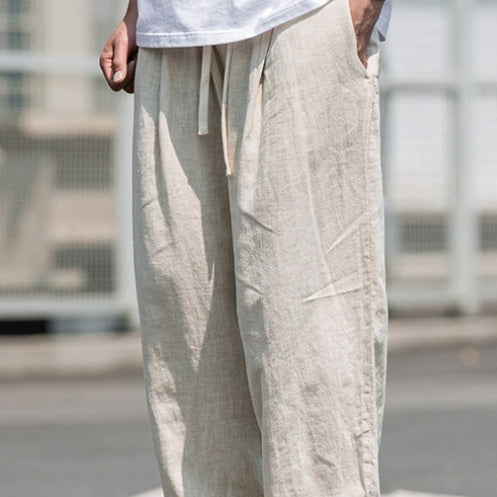 Men's Summer Light Breathable And Loose Straight Drooping Linen Pants