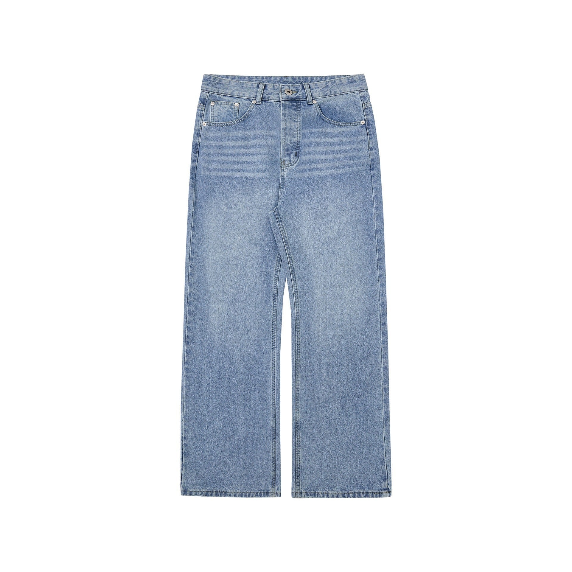 Washed Distressed A- Line Loose Straight Jeans