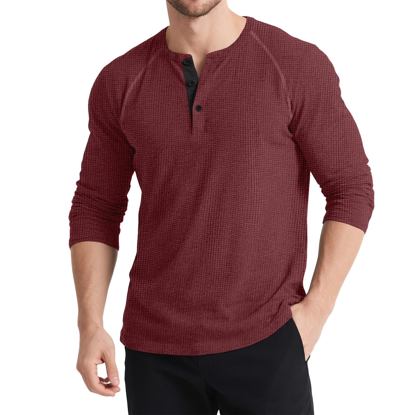 Men's Retro T-shirt Three-button Color Matching Sweater