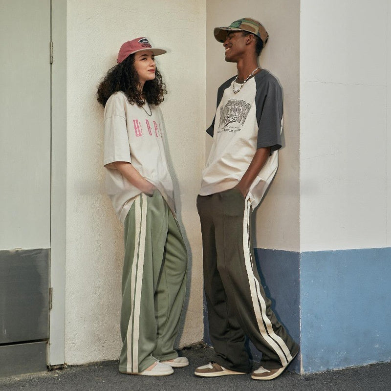 Retro Sports Side Stripe Trendy Brand Casual Men's Wide-leg Pants