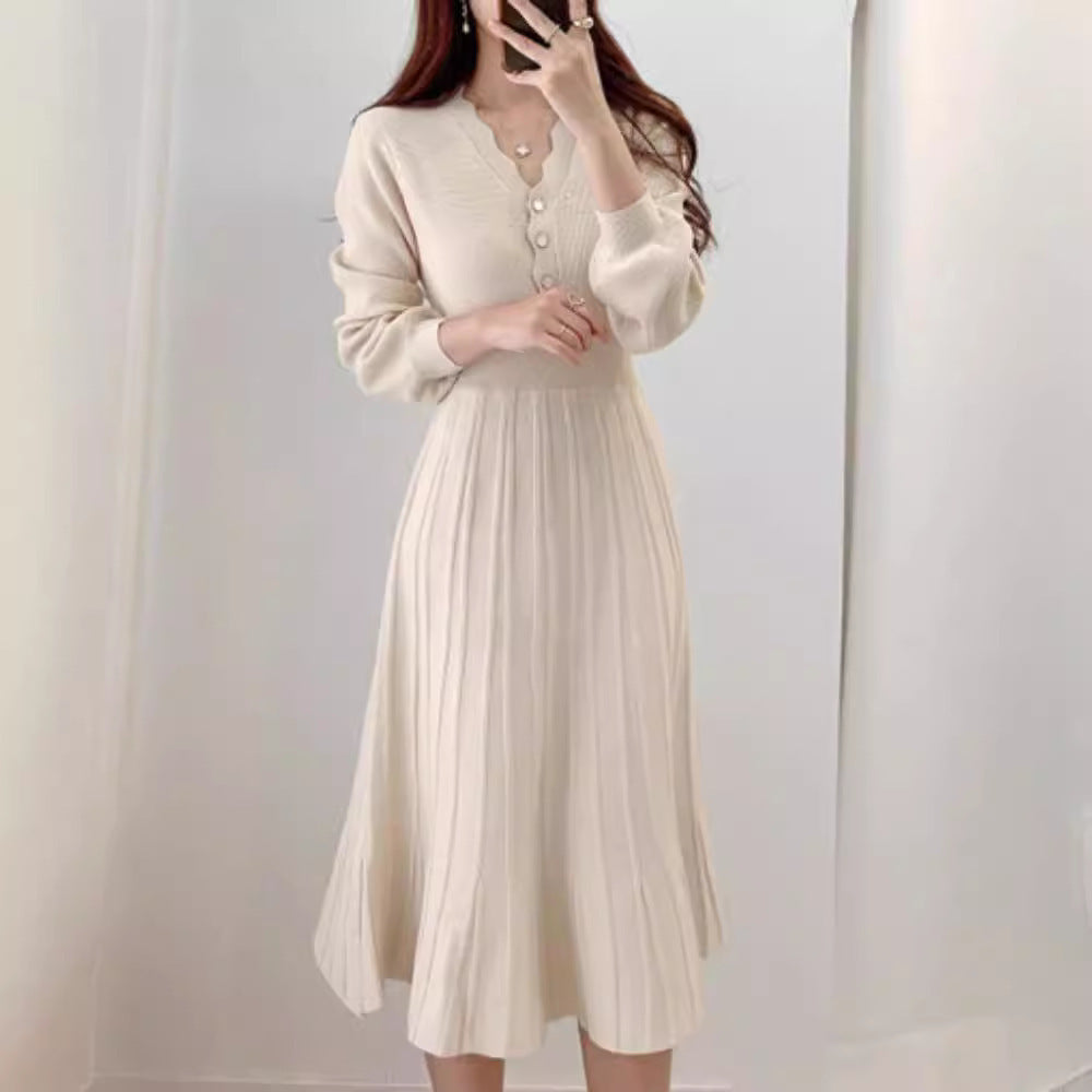 Striped Lower Hem Mid-length Temperament Dress