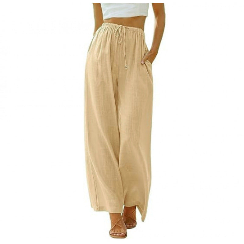 Loose Casual Pocket Drawstring Wide-leg Pants For Women