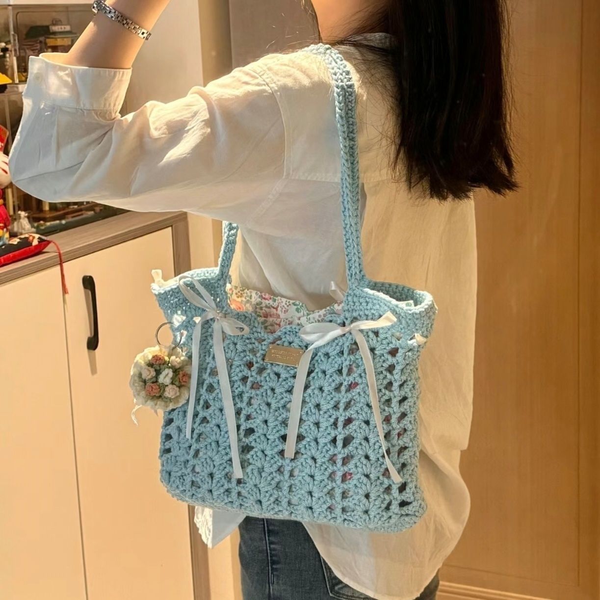 Finished Summer Floral Woven Bag By Hand