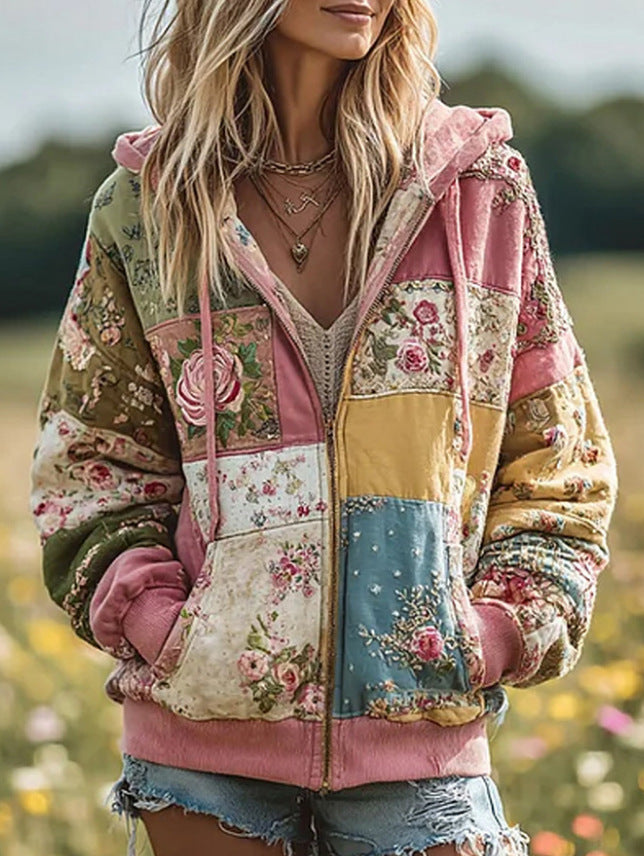Loose Women's Casual Floral Print Hoodies