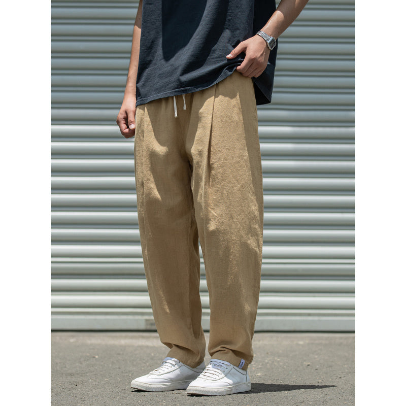 Men's Summer Light Breathable And Loose Straight Drooping Linen Pants