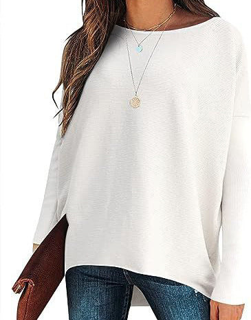 High And Low Batwing Sleeve Knitted Loose Pullover Waist Top