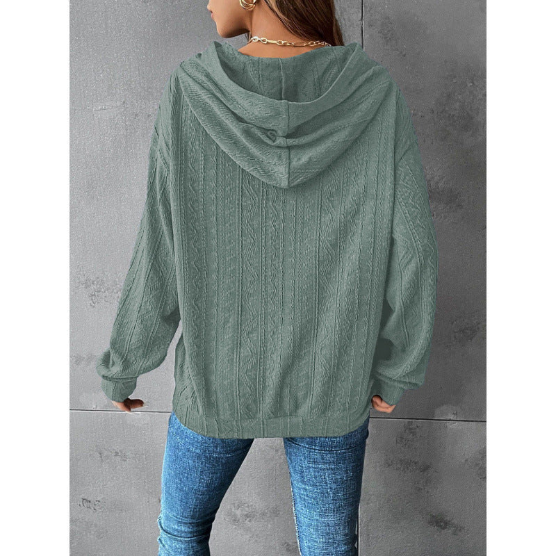 Women's Polyester Hooded Knitted Solid Color Hoodie