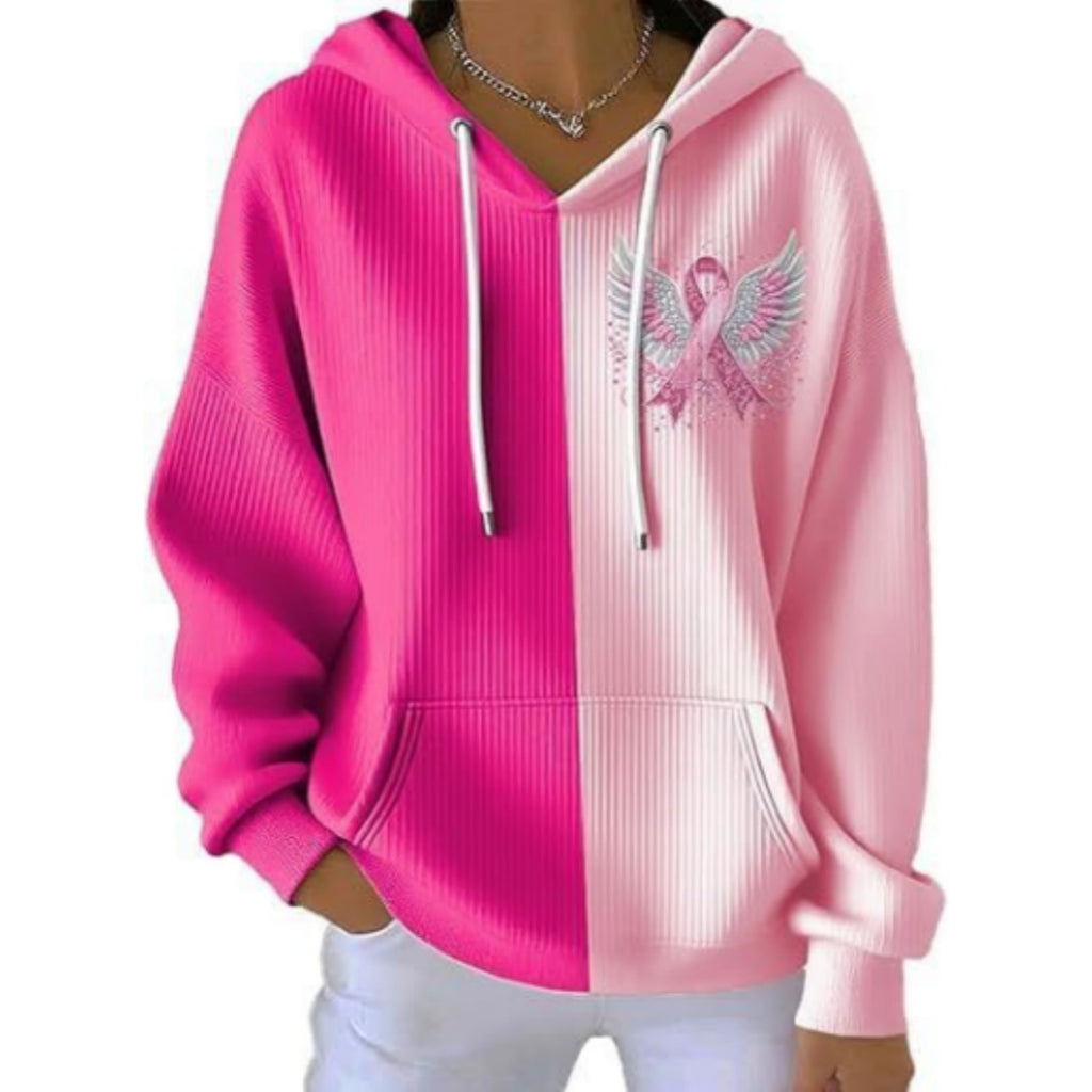 Striped Fabric Digital Printed Hooded Long Sleeve Women's Sweater