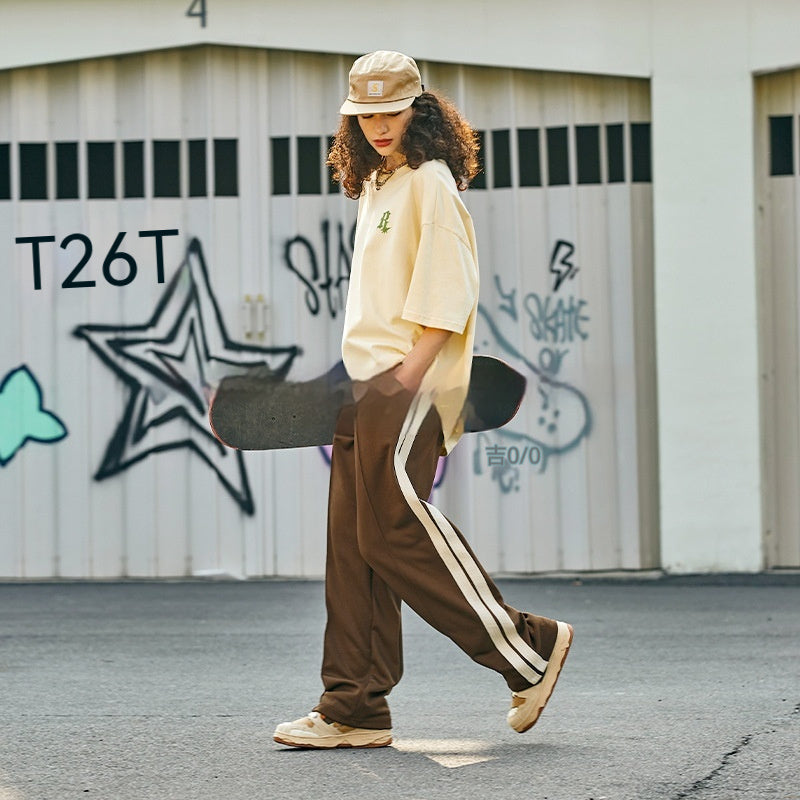 Retro Sports Side Stripe Trendy Brand Casual Men's Wide-leg Pants