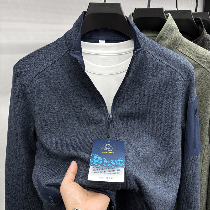 New Men's Knitwear Jacket Solid Color Stand Collar