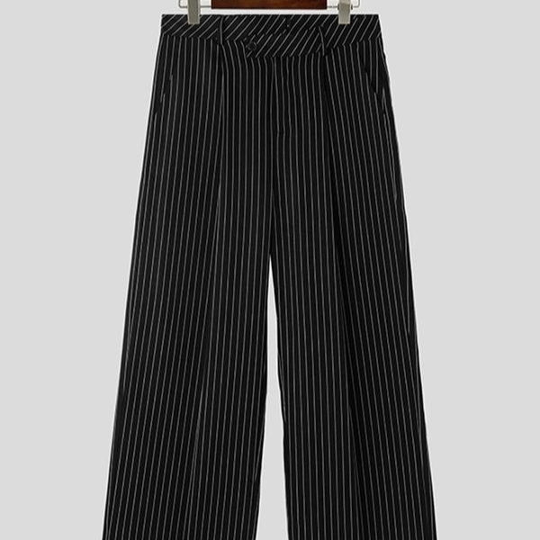 Men's Vertical Striped Pleated Casual Trousers