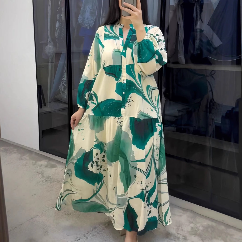 Loose Casual Long Sleeves Temperament V-neck Dress