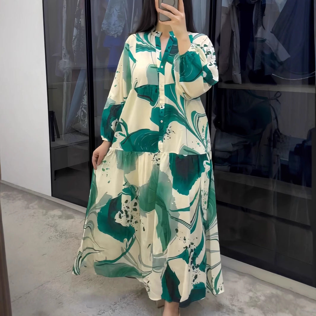 Loose Casual Long Sleeves Temperament V-neck Dress