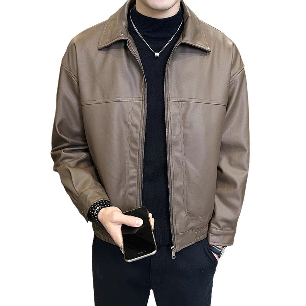 Slim-fit Trendy High-grade Pu Shuai Motorcycle Retro Minority Leather Coat