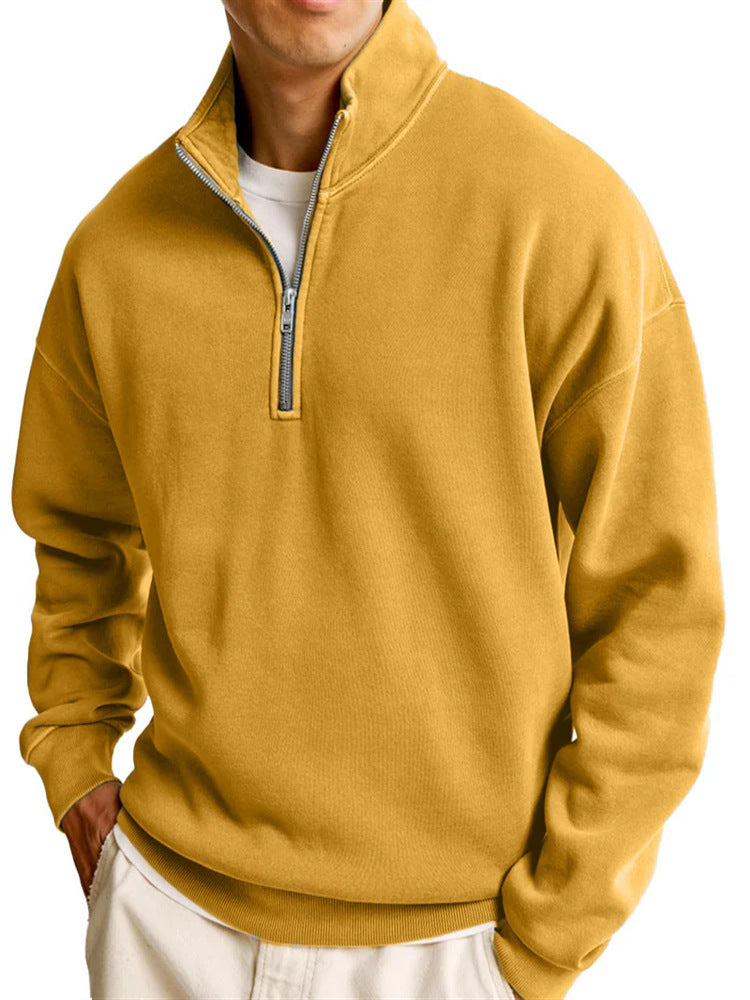 Men's Casual Half Zipped Stand Collar Long-sleeved Sweater